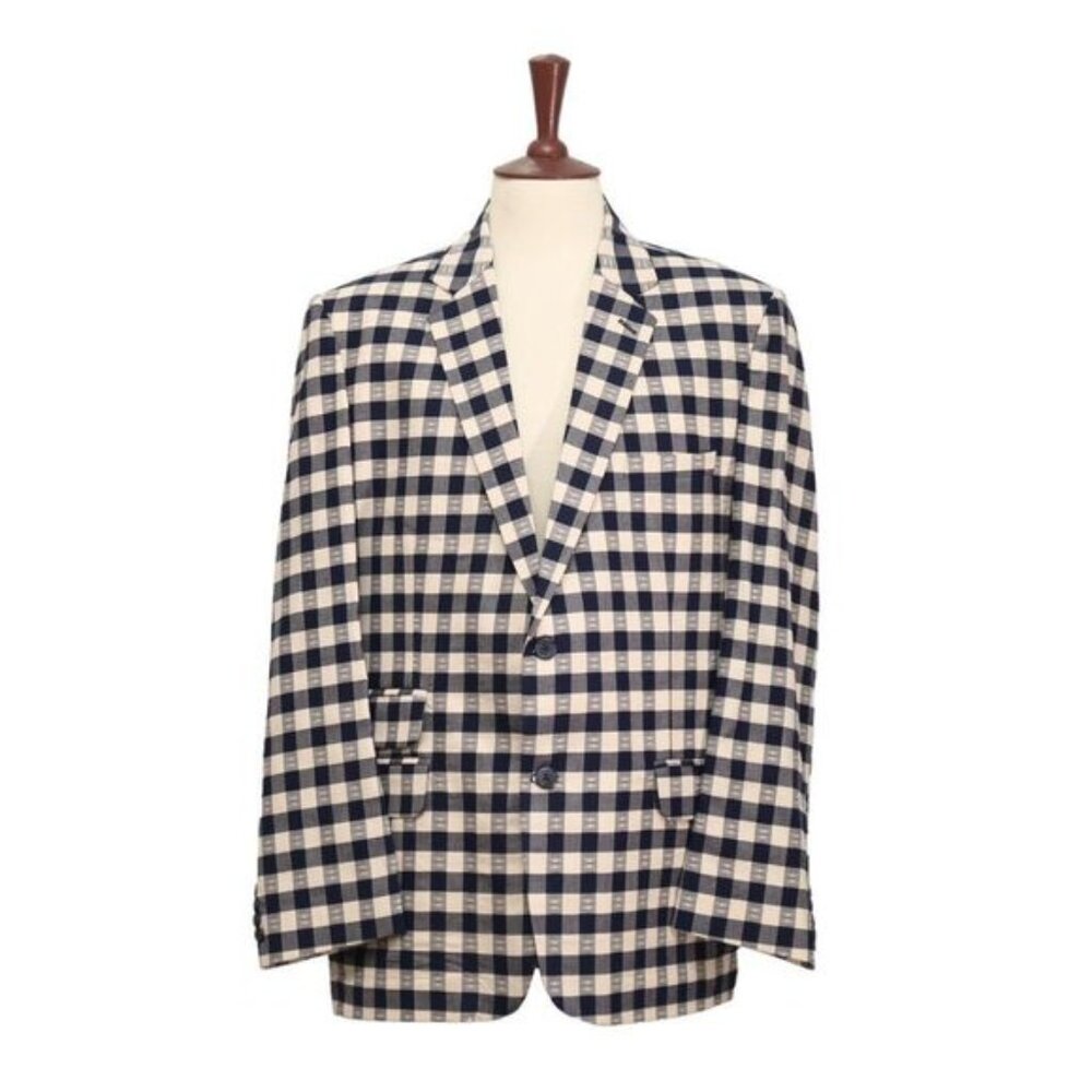 New no tag Men Blazer Blue Beige Formal Suit Jacket Wedding Sport Coat 46R